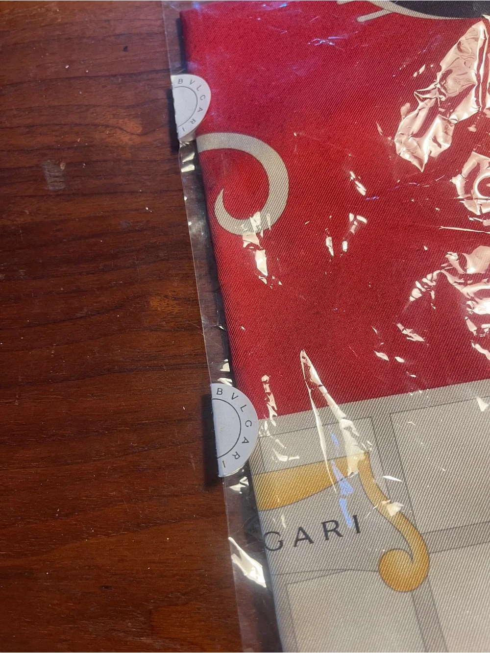 Bulgari Red, Yellow, Black & Cream Silk Scarf with Gondola Motif